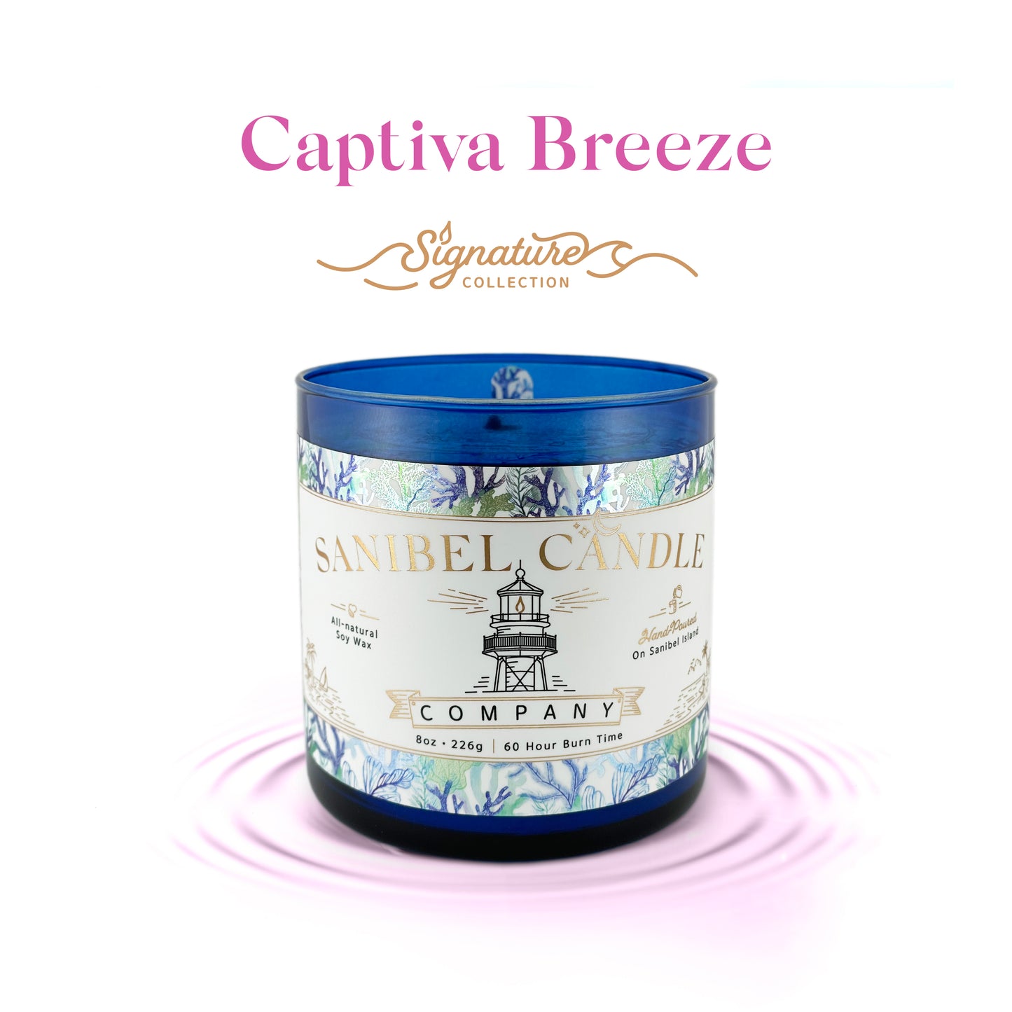 Sanibel Candle Company Signature hand-poured candles on Sanibel island Florida Captiva Breeze 8 ounce 60 hour burn time