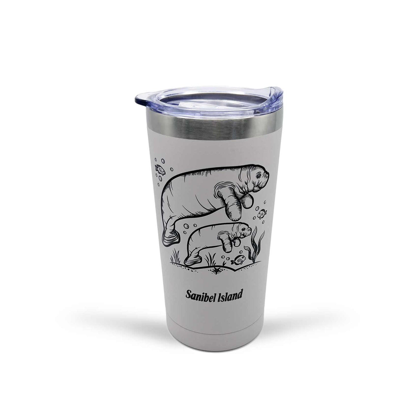 Sanibel Island - 20 oz Stainless Tumbler - Manatees - Grey