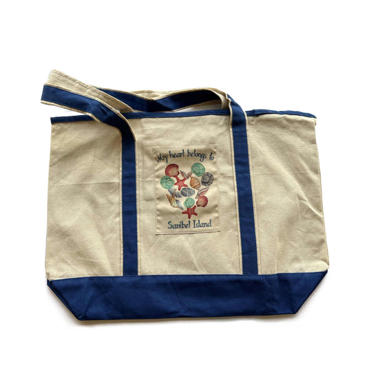 My heart belongs to Sanibel Island - Cotton Canvas Boat Tote