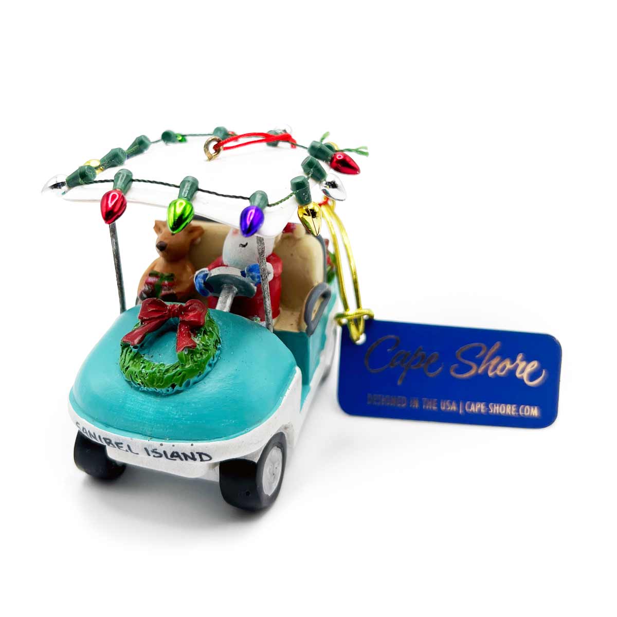 Santa Reindeer Golf Cart Christmas Ornament