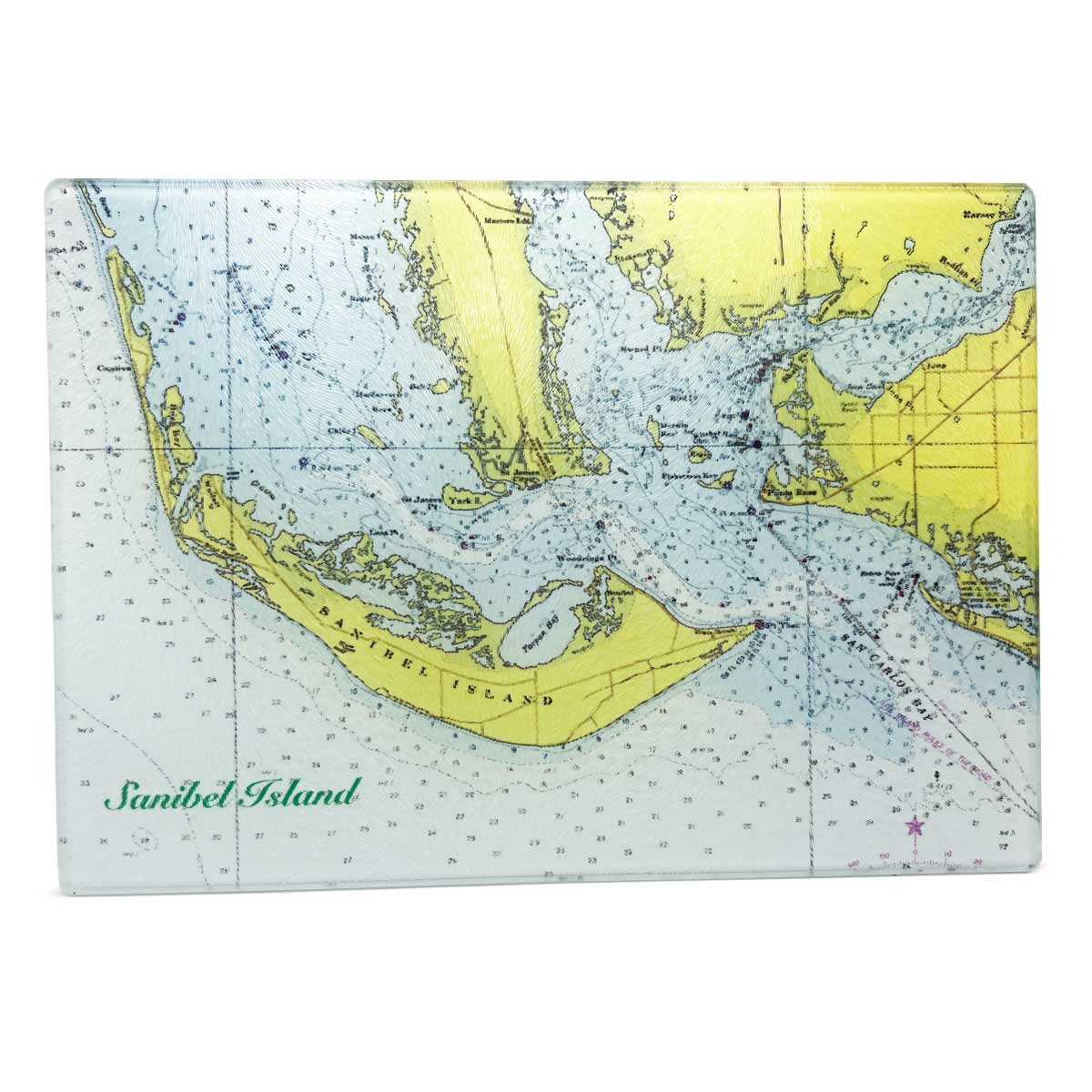 Sanibel Island Nautical Chart - Glass Cutting Board