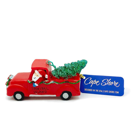 Sanibel Island - Santa In Red Pickup Truck - Christmas Ornament